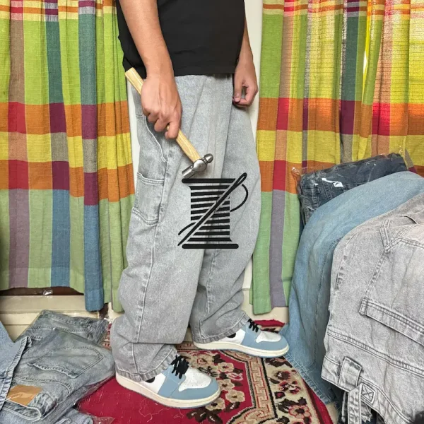 Light Grey Straight-Cut Baggy Carpenter Jeans – SHUTORANG